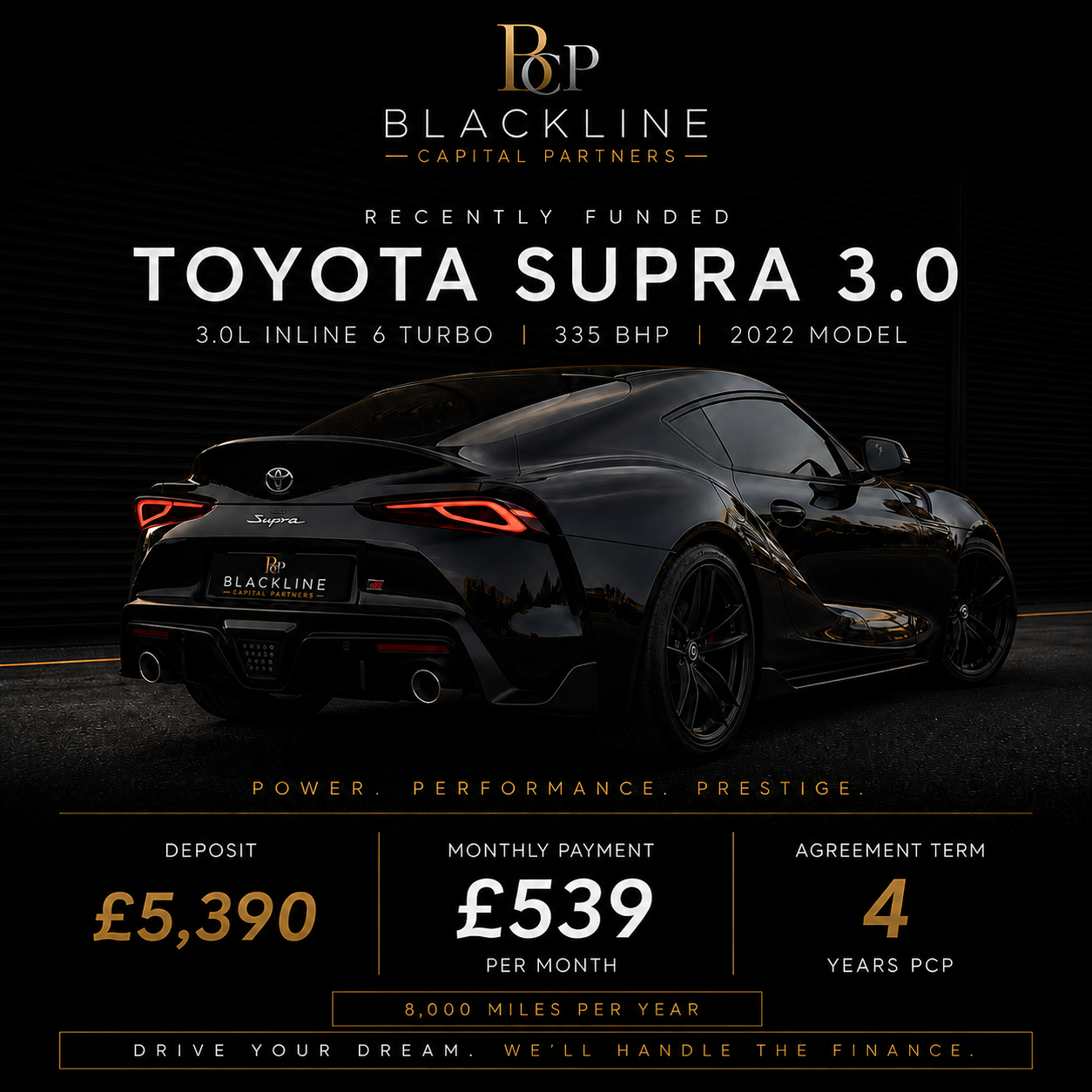 Toyota Supra 3.0 recently funded by Blackline Capital Partners