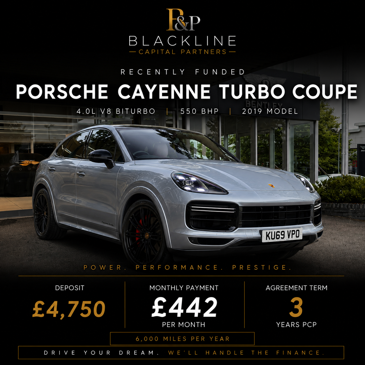 Porsche Cayenne Turbo Coupé recently funded by Blackline Capital Partners